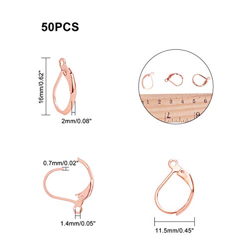 Unicraftale 50Pcs Rose Gold Leverback French Earring Hooks Stainless Steel Hypoallergenic Hoop Earwire Findings With 1.4Mm Loop For Dangle Earring Jewelry Making 16Mm #TOP4