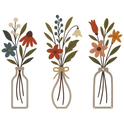 zituzitp 3 Pieces Metal Flower Wall Decor, Wall Art for Bathroom Living Room Kitchen Bedroom Dining Room Rustic Farmhouse Boho Wall Decor Houseworming Gift