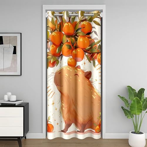 Feelyou Cute Capybara 30%-50% Room Darkening Curtain Kawaii Capybara Door Cover Curtain Set for Kids Boys Girls Cartoon Animal Doorway Curtain Privacy Orange Fruit Window Treatments 1 Panel, 52