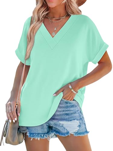 Image of WIHOLL Womens Summer Tops Short Dolman Sleeve Shirts 2026 Fashion V Neck Outfits Clothes