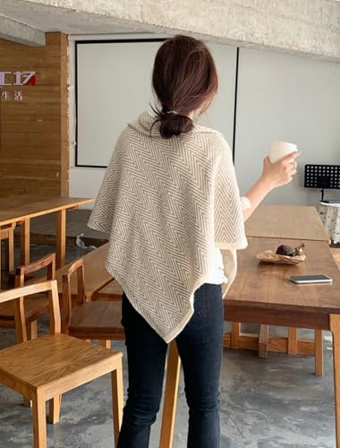 Women's Knitted Wrap Thick Scarf Shawl with Button Herringbone Shawl for Commuting Travel Warm Cape for Fall Winter3