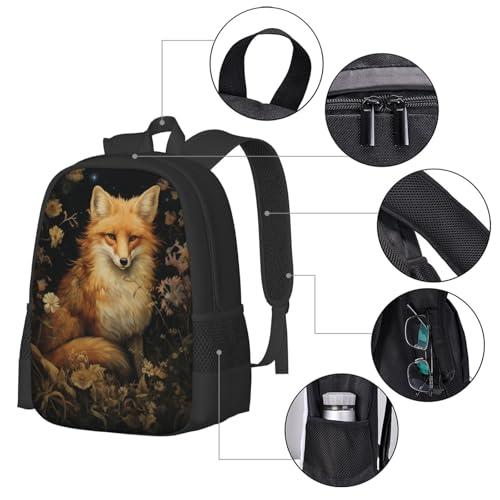 Stylish Unisex 17 Inch Backpack Fox Flowers Starlight Spacious Compartments for Work Essentials Casual Outings & Trips4