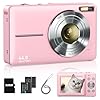 Digital Camera, FHD 1080P Point and Shoot Kids Camera, with 32GB Card, 2 Batteries, 16X Zoom Anti Shake Date Stamp, Compact Portable Small, for Starter Kid Children Teen Student Girl Boy(Pink)