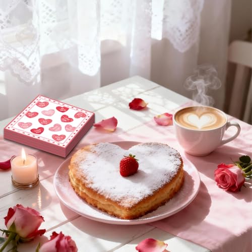 Image of 40 Pack Valentine's Day Paper Napkins - 13 x 13 Inches Disposable Heart Love Message Serviettes Tableware Luncheon Cocktail Napkin Party Supplies for Weddings, Anniversaries, and Romantic Celebrations