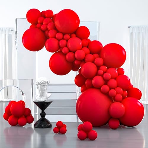 Image of PartyWoo Red Balloons, 100 pcs Matte Balloons Different Sizes Pack of 36 Inch 18 Inch 12 Inch 10 Inch 5 Inch Latex Balloons for Balloon Garland or Balloon Arch as Party Decorations, Red-Y57
