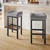 29 Inch Bar Height Bar Stools Set of 2, 29' Barstools for Kitchen Island Counter, Backless Bonded Leather Bar Height Stools with Thick Saddle Seats & Heavy Duty Metal Base, Easy Assembly, Gray/Black