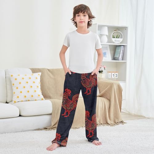 ZZXXB Chinese Rooster Boys Long Pants Soft Trousers Elastic Waist Kids Lounge Bottoms with Pockets S-XL 6