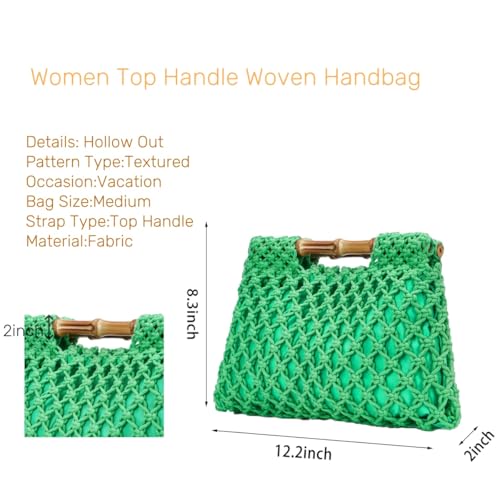 Bolso de mano de mimbre tejido con bambú para mujer miniatura 4