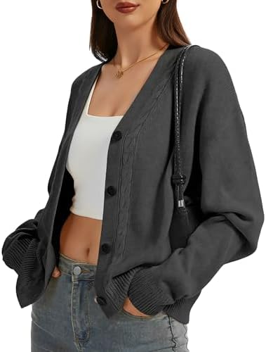 Women's Oversized Cardigan Sweater V-Neck Cable Knit Chunky Open Front Sweater Button Down Long Sleeve Coats