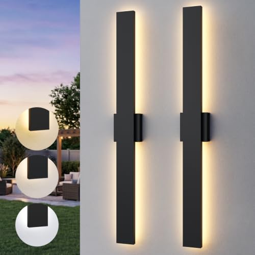 LannlKer 2 Pack 39.4in LED Outdoor Wall Lights Dimmable, 3000K 4000K 5000K, Modern Black Exterior Wall Light, IP65 Waterproof Linear Exterior Lighting Fixtures for Front Door,Garage,Hallway by LannlKer - Used condition - US$137.69