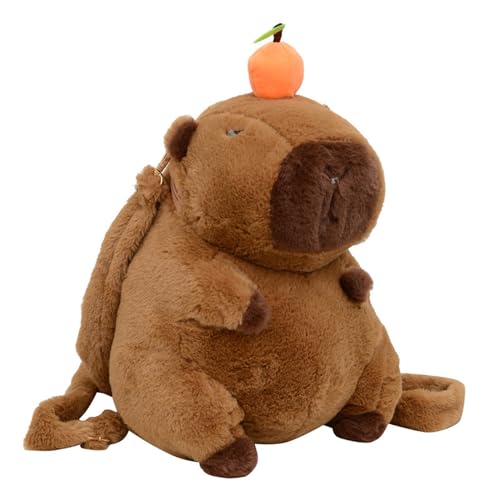 e-super Capybara Plush Backpack with Leash Fluffy Orange Capybara Multifunction Stuffed Animal Shoulder Casual Bag (capybara1)
