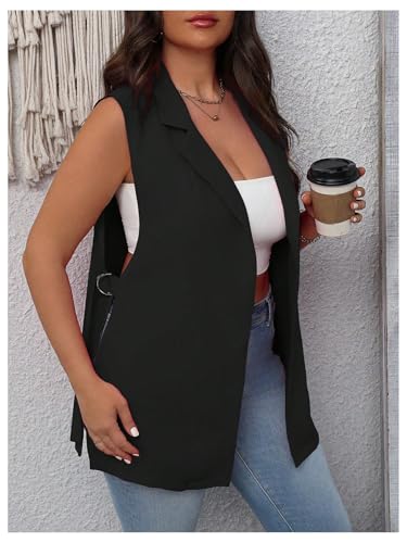 MakeMeChic Women's Plus Size Sleeveless Blazer Vest Lapel Split Side Work Office Jacket Coat4