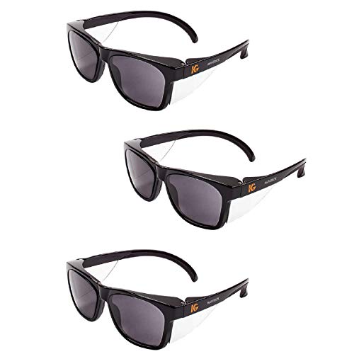 Kleenguard Maverick Safety Glasses with Intergrated Side Shields (3 Pair) (49311 Smoke Anti-Fog Lens with Black Frame)