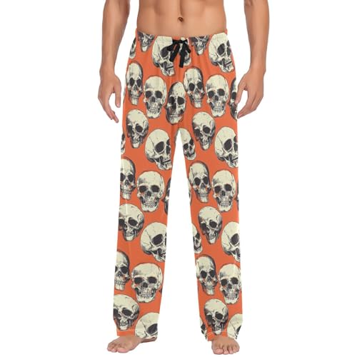 Mens Pajama Pants Halloween Skull Orange Soft Lounge Sleep Pj Bottoms with Drawstring Pockets2
