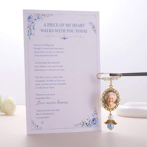 Image of MIXJOY Something Blue Gift for Bride, Wedding Day Bridal Blue Pearl Angel Wings Bouquet Garter Charm for Bride to Be