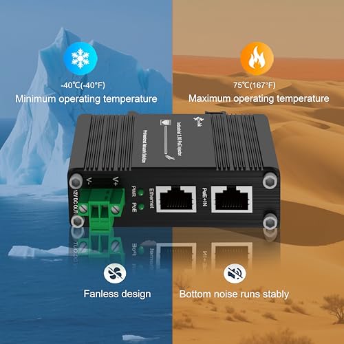 PoE Splitter 12V 802.3bt Compatible Puerto Gigabit, Adaptador Industrial 10/100/1000Mbps IEEE802.3bt Power Over Ethernet con Salida 12V para Cámara de Vigilancia CCTV/Teléfono VoIP miniatura 4