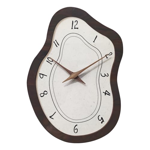 Mid Century Wall Clock Retro Irregular Non-Ticking Modern Battery Operated Analog Wall Clock Neutral Large Display Brown Clock Silent Clocks for Kitchen Living Room Bedroom Office Decor 12 Inch