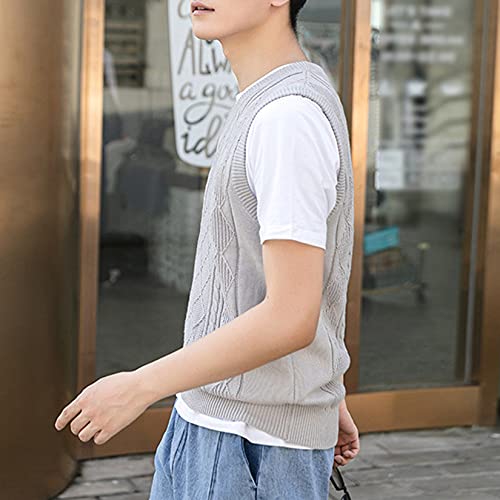 Suéteres masculinos sem mangas Casual Twist Cable Knit Gilets Business Gola V Pullover Regatas, Cinz