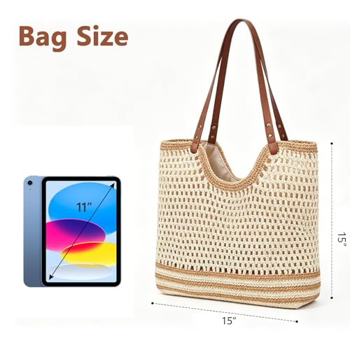 Bolso de playa tejido con cremallera para mujer miniatura 6