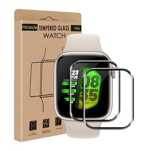 Carantee 2 Stück Schutzfolie für Panzerglas für Apple Watch Series 9/8/7 45mm Anti-Kratzer Anti-Fingerabdruck HD Apple Watch 8 45mm Schutzglas 3D Volle Abdeckung iWatch 9 45mm Displayschutzfolie