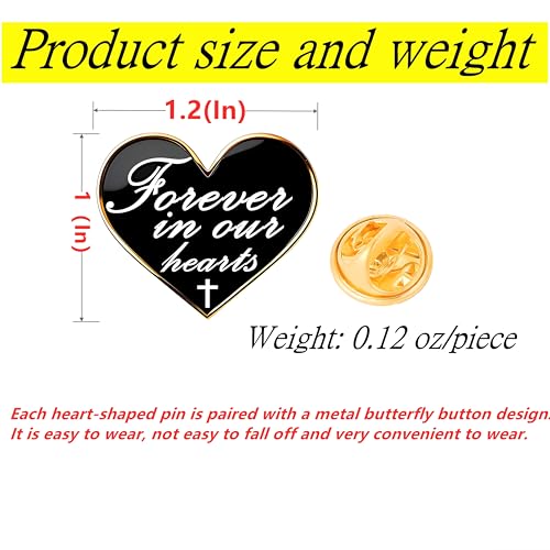 Image of 25 /50 /100 pieces Heart shape metal Forever in our hearts Brooch pin Funeral mourning Memorial lapel pins badge bulk