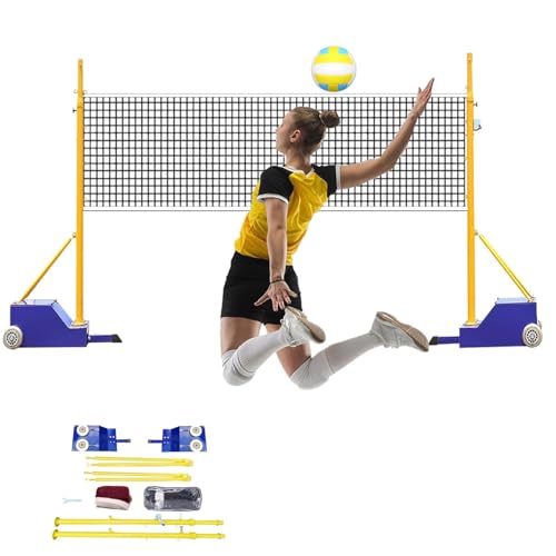 Tragbares Outdoor-Badminton-Volleyball-Set mit robusten Stangen und Rädern, inklusive Netz für den Hinterhof, Stadion für Erwachsene und Kinder