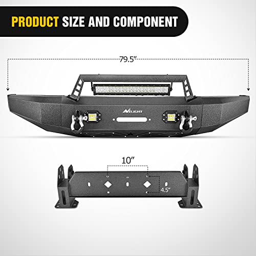 Image of Nilight Front Bumper Full Width Steel Compatible for 2014 2015 2016 2017 2018 2019 2020 2021 Toyota Tundra Pickup Truck with Winch Plate Offroad 120W Light Bar 18w LED Pods