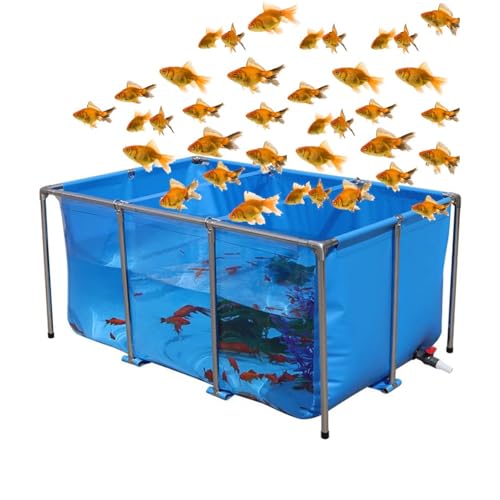 Estanque de Lona para Peces, Piscina elevada, Transparente con válvula de Drenaje, Marco de Acero de Lona de PVC y Ventana Transparente para estanques, peceras, koi y Peces Dorados (Color: a