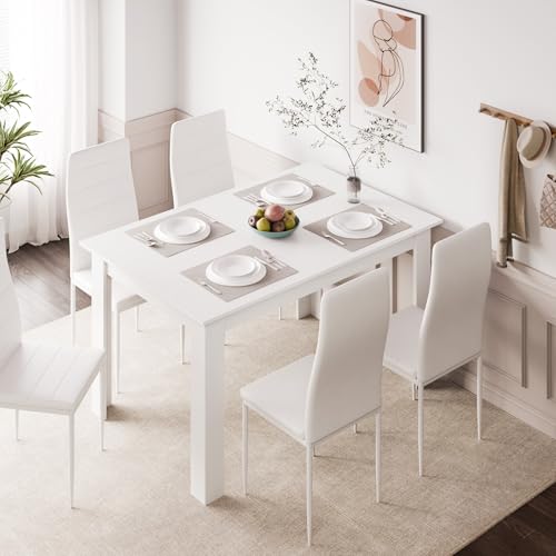 Mondeer Dining Table, 138 x 90 cm Modern Kitchen Table for 4-6 People, Wooden Rectangular Dinner Table for Dining Room Kitchen Living Room, White - Image 6