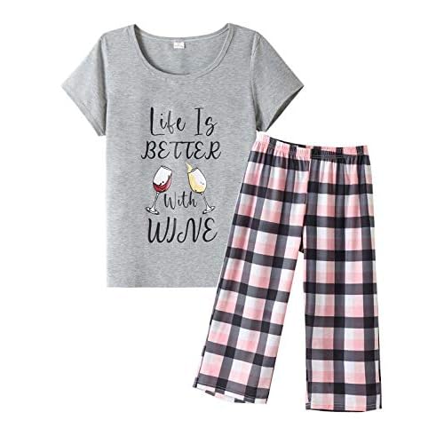 YIJIU Women's Cartoon Pajama Set – Short Sleeve Top & Capri