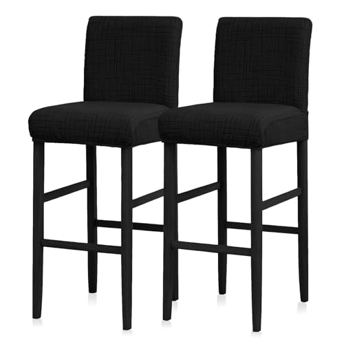 Image of JIUZHEN Black Stretch Velvet Bar Stool Counter Covers Set of 2 | Washable Removable Rectangular Seat Covers, Water Resistant, Kitchen, Dining, Pub, Hotel, Wedding and Party Counter Stools