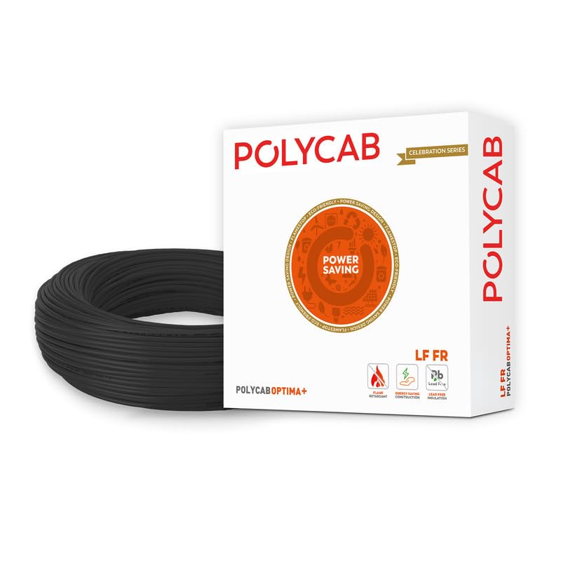 Image of Polycab OPTIMA+ 1.5sqmm 90M coil | Flame Retardant | 99.97% high purity copper | Rodent protection | PVC insulated housewire [Black],Pack of 16