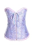 YMING Lady Corset Elegant Plus Size Boned Zip up Satin Bodyshaper Floral Lace Trim Bustier Blue XL