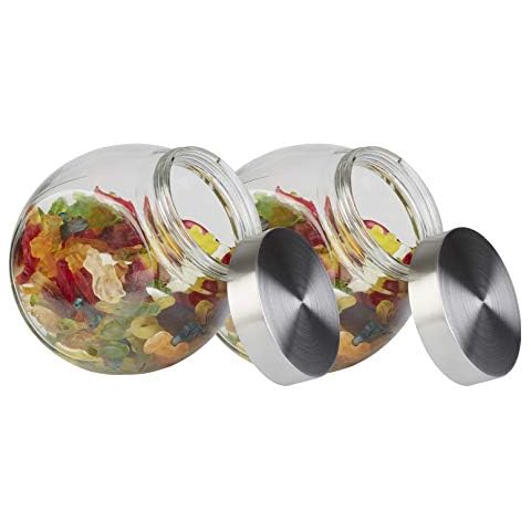 APS Vorratsglas 2er Set - Behälter mit Premium Glaskugel-Optik und Schraubdeckel aus rostfreiem Edelstahl Cover