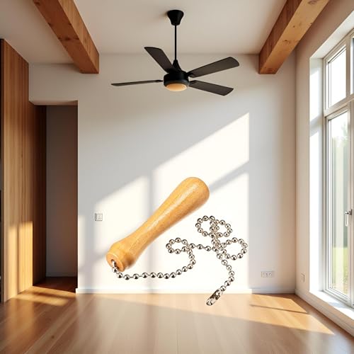 Image of Light Wood Beaded Pull Chain Extension with Connector Wooden Pillars Walnut Pendant Antique Brass Pull Chain for Ceiling Fan Chain, Ceiling Fan Pull Chains,Ceiling Fans and Accessories(12 Inch)