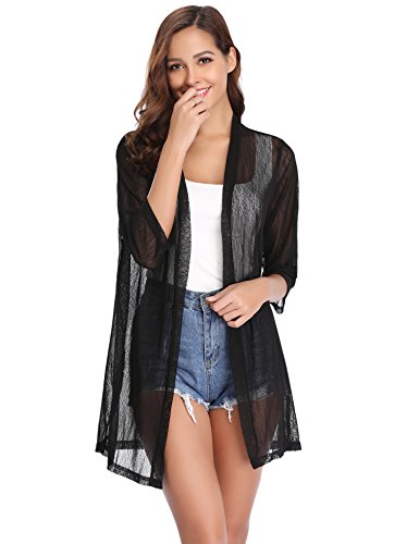 Image of iClosam Women Casual 3 /4 Sleeve Sheer Open Front Cardigan Sweater Kimono