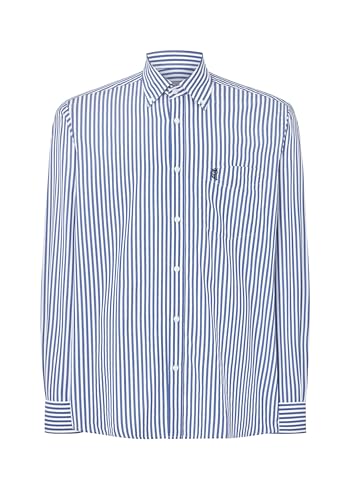 El Búho Nocturno Camisa Hombre Manga Larga - Invierno 100% Algodón Franela Cuadros o Popelín Antiarrugas - Bolsillo Tallas Grandes Holgada Button-Down Shirt - 50% Bambú, 50% Poliéster, Azul 0306, XL