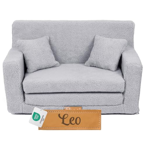 Flumi Personalisierte Kindercouch Kinder Sessel Sofa Schlafsofa jugendzimmer mit Gravur KINDERNAME Spielsofa für Kinderzimmer Schlafsessel Bettfunktion Kindermöbel 92x40x60 (Boucle Grau)