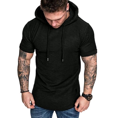 Remxi Mens Short Sleeve Shirts Athletic Hoodies T Shirt Solid Color Sport Sweatshirts For Men Black 3XL - Image 3