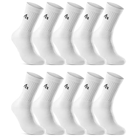 10 Pairs i1R Sport Socks Crew for Women and Men Tennis Socks Cotton Black or White (9-11, 10 Pairs | White) Cover