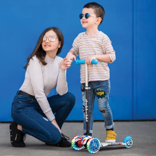 Image of 3-Wheel Kick Scooter for Kids Ages 3-8 Lean-to-Steer Toddler Scooter with Extra Wide Light Up Wheels, 4 Adjustable Heights, Foldable Scooters for Boys & Girls, Max Weight 110lbs (Yellow)