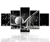 Golf Pctures Wall Decor Black And White Paintings Golf Course Wall Art For Living Room Golfing Sports Artwork 5 Piece Prints On Canvas House Modern Decor Giclee Framed Ready To Hang(60''Wx 32''H)