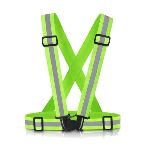 SAWNZC Reflective Vest Running Gear, 2Pack High Visible Safety VES for Cycling Jogging Running Walking, Adjustable for Men Women Kids (1, Bright Green)