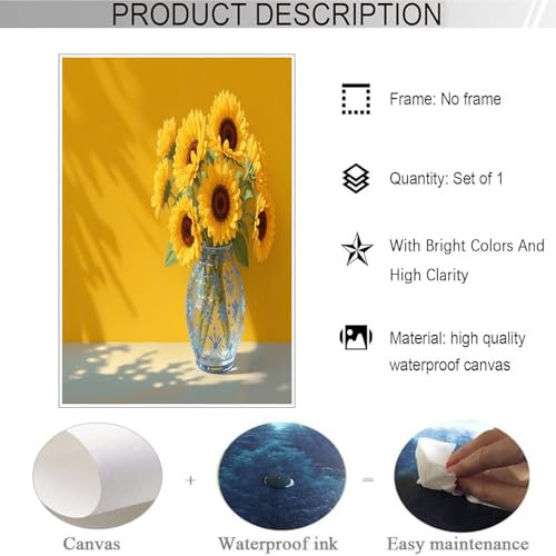 Cuadro de lienzo con girasol amarillo para iluminar y dar calidez a tu dormitorio 6