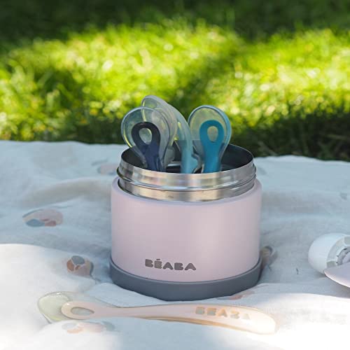 Beaba Toddler’s Self Feeding Silicone Spoons, Toddler Spoons, Toddler Utensils, Baby Essentials, Baby Must Haves, 4 Pack Baby Spoon Gift Set, (Drizzle) #TOP6