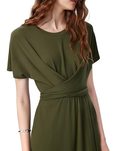 CIDER Ruched Elegant Dresses Wrap Front Midi Casual Short Sleeve Dress2
