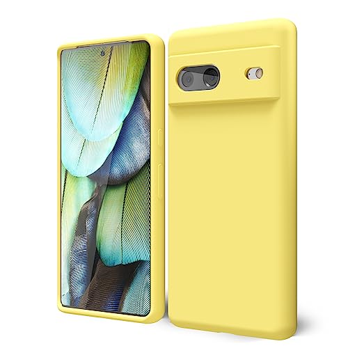 oakxco for Google Pixel 7 Phone Case Liquid Silicone, Cute Thin Slim Soft Rubber TPU Plain Smooth Gel Cover for Women Girl Aesthetic Design, Matte Solid Protective & Shockproof Bumper Grip, Yellow