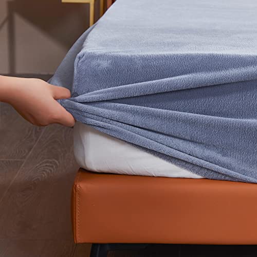 Paromong Fluffy Velvet Fitted Sheet Only, Extra Soft Plush Fitted Sheet, Super Thick & Warm & Cozy Fitted Sheet, 14" Deep Pocket (King, Blue Grey) #TOP18