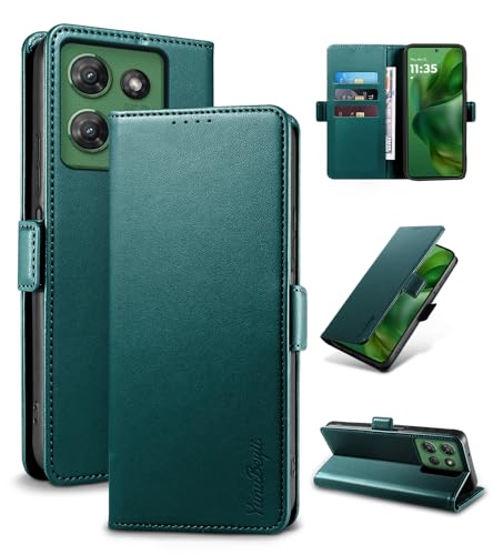 Étui portefeuille Moto G Power 2025 vert antichoc avec blocage RFID