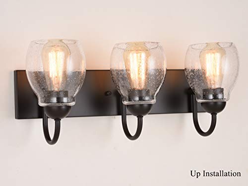 Image of ALICE HOUSE 20.5 inch Farmhouse Vanity Lights, Brown Finish Bathroom Lights for Mirror, 3 Light Wall Lighting with Seeded Glasses, ETL Listed, AL9081-W3A